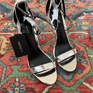 BRAND NEW! Forever 21 Silver Ankle Strap Stillettos